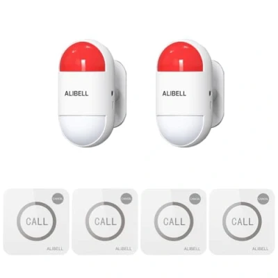 Afbeelding van ALIBELL Remote Strobe Sirene Alarm Kit, Luid Paniek Alarmsysteem (Batterij Werkt &amp; USB Opladen), Noodalarm Beveiligingssysteem voor Thuis/Winkel/Fabriek/School, 2 Draagbare Knipperende Sirenes+4