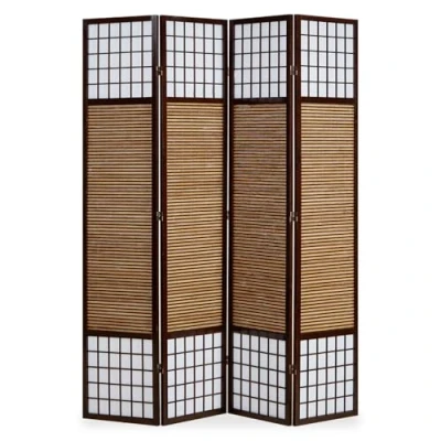 Afbeelding van Homestyle4u 876, XL kamerscherm, ruimteverdeler, 4 delig, bamboehout, inkijkbescherming, bruin, hoogte 2 m