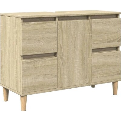 Afbeelding van vidaXL Wastafelkast 80x33x60 cm bewerkt hout sonoma eikenkleurig, badkamer wastafel kast, wastafelkastje, badkamerkast