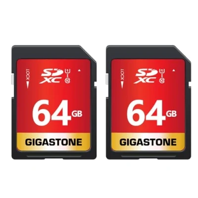 Afbeelding van Gigastone 64 GB SDXC geheugenkaart, set van 2 kaarten, premium serie, overdrachtssnelheid tot 80 MB/s. voor foto&#039;s, video&#039;s, muziek, bestanden, camcorder, camera, pc, klasse 10 U1 UHS I