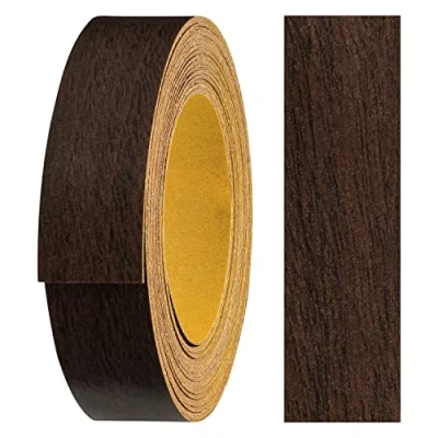 Afbeelding van haggiy melamine kantenband zelfklevend 18 mm x 5 m I meubelrandband veilige grip zonder strijken fineer voor planken/houten panele (donker walnoot)