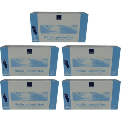 Afbeelding van 15x Abena Nitril Handschoenen poedervrij Maat M blauw 100st bundel/set/pakket Haibu by Kapperskorting.com