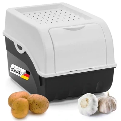 Afbeelding van Novaliv Aardappelopbergdoos, medium, 5 liter, wit, aardappelbox, groentebox, stapelbaar, uienbox, aardappelmand, fruitcontainer, aardappelkist, uien, opslag, vershouddoos wortelen