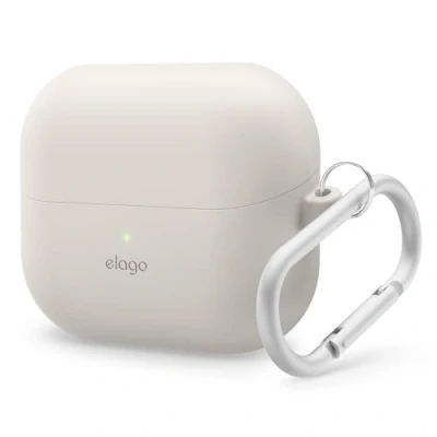 Afbeelding van elago Compatibel met Samsung Galaxy Buds 3 Case &amp; Pro Case, Premium Siliconen Cover Karabijnhaak, Volledige Bescherming, Draadloos Opladen, Hoofdtelefoon Accessoires (Stone)