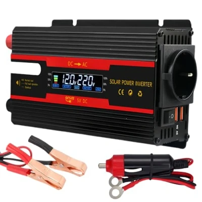Afbeelding van Omvormer, spanningsomvormer, DC 12 V/24 V naar AC 230 V, gemodificeerde sinusgolf, inverter, 2000 W, met EU stopcontacten, 2 USB en LCD display, stroomomvormer, adapter voor auto, vrachtwagen,