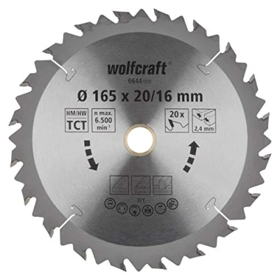 Afbeelding van Wolfcraft Cirkelzaagblad voor Hout Grof zaagwerk 165mm 20 tanden Asgat 20/16mm 2,4mm zaagdikte