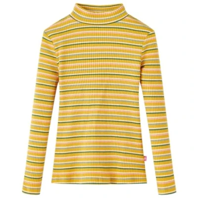 Afbeelding van Kindershirt met lange mouwen lage col 140 gestreept okerkleurig