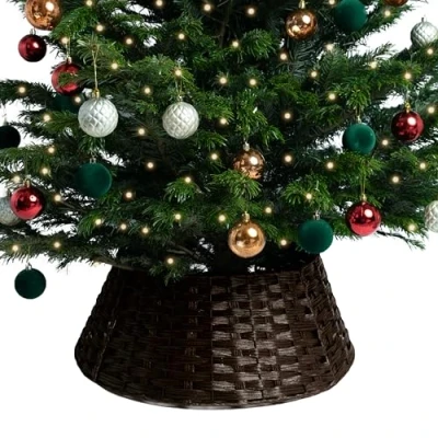 Afbeelding van RELSY rieten kerstboom rok bruin/zwart, basis mand, rotan, voor elke maat boom (groot, zwart/bruin)