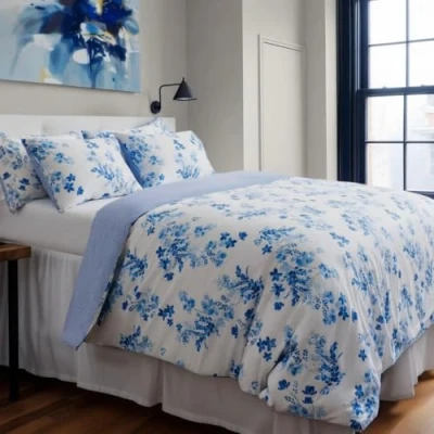 Afbeelding van LERUUM dekbedovertrek beddengoed set% 100 katoen Sevilla patroon set (blauw, 240 x 220 + 2 (65 65 cm))