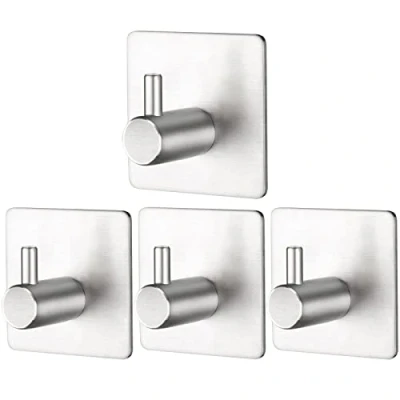 Afbeelding van Billybath Zelfklevende handdoekhouder van roestvrij staal, zonder boren, voor badkamer en keuken, badkamer, wandhaken, zelfklevend, robuust, stabiel, eenvoudige montage (4 stuks)