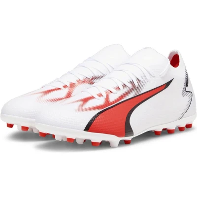 Afbeelding van Puma Ultra Match MG Voetbalschoenen met kunststof noppen, Heren, Maat: 44, White/black/fire orchid Kunststof/ textiel