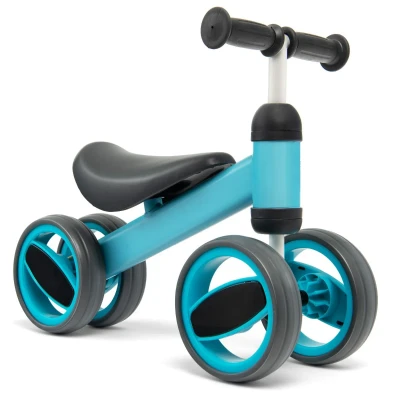 Afbeelding van Costway Loopfiets Met 4 Wielen Blauw Balance Bike Kinderloopfiets Balansfiets 1 tot 2 Jaar