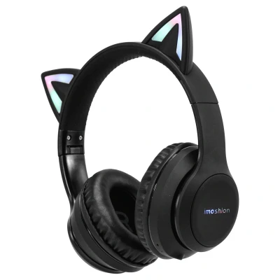 Afbeelding van Kinderkoptelefoon Bluetooth Draadloos Zwart Over Ear USB C Led Light Cat Ear/ Kattenoortjes iMoshion