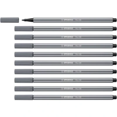 Afbeelding van Premium Viltstift STABILO Pen 68 10 stuks donker grijs