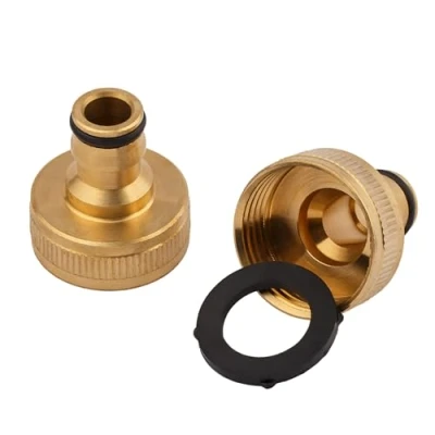 Afbeelding van MIVOS 2 x messing kraanconnector aansluiting voor kranen met 1 inch BSP (33,3 mm) buitendraad, kraanaansluiting snelkoppeling tuinslang, gemaakt van hoogwaardig