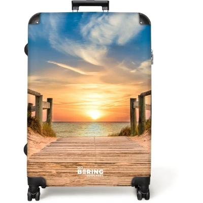 Afbeelding van NoBoringSuitcases.com® Koffer groot Reiskoffer lichtgewicht Strand pad bij zonsondergang Rolkoffer met 4 wielen Grote trolley XL 98 liter bagage