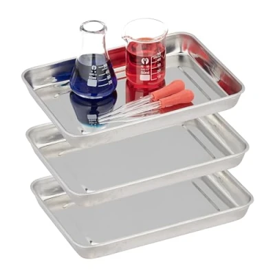 Afbeelding van Relaxdays medisch dienblad rvs set van 3 laboratorium tray instrumenten schaal