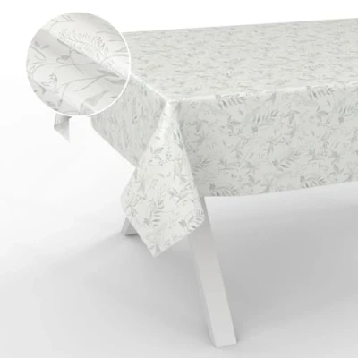 Afbeelding van ANRO Afwasbaar tafelzeil, tuintafelkleed, voor binnen en buiten, met snijrand, 200 x 140 cm, bladeren, grijs