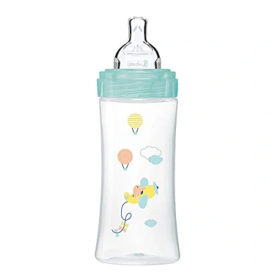 Afbeelding van Dodie Sensation+ anti koliek fles luchtgroen, 330 ml, platte speen, debiet 3