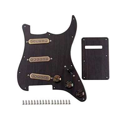 Afbeelding van Alnicov 3 laags voorbedrade Loaded Pickguard Scratchplate Backplate met SSS Alnico V Pickups Kit voor Strat ST E gitaren (houtnerf)