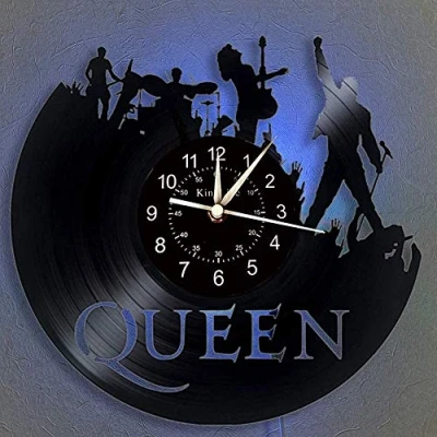 Afbeelding van SHHAO The Queen Rock Music Band Vinyl Wandklok, LED 7 Kleur Nachtlamp Retro Woonkamer, Keuken, Unieke Geschenken Handgemaakte Home Wall Decor (met licht)
