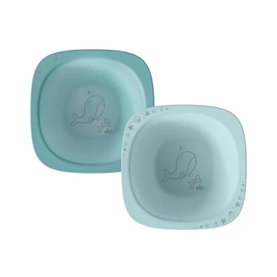 Afbeelding van nip Green Eco Baby brede schaal vanaf 4 maanden, onbreekbaar, magnetron en vaatwasmachinebestendig, perfect voor aanvullende voeding, BPA vrij, zonder melamine, duurzaam, set van 2, diermotief, blauw