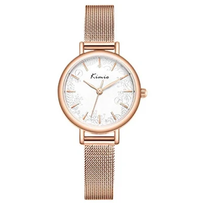 Afbeelding van RORIOS Dameshorloge analoog kwarts horloge wijzerplaat roestvrij staal mesh armband mode vrouwelijke klok, Wit.