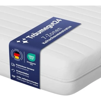 Afbeelding van Träumegut24 AquaFlex 7 zone matras 140x200 cm H2&amp;H3 Ergonomisch koudschuim Hypoallergeen &amp; antibacterieel Afneembare en wasbare tijk Oeko TEX® (12cm, 140 x 200 cm)