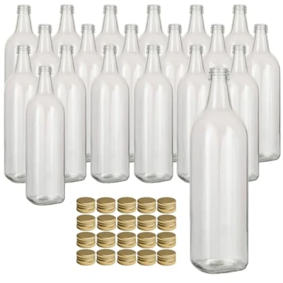 Afbeelding van gouveo Set van 20 glazen flessen 700 ml Maraska met schroefdop goudkleurig, lege fles glas deksel om te vullen, voor likeurfles, oliefle, azijnfles (MFET700G)