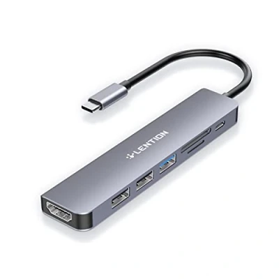 Afbeelding van LENTION USB C Hub met 4K HDMI, 100W PD, 3.0 &amp; 2.0, SD/TF Kaartlezer, Adapter voor MacBook Pro Air M2 M1, iPad Air, iPhone 15 Plus Max, Surface (CE18, Ruimte Grijs)