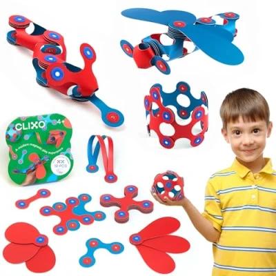 Afbeelding van Clixo Rood/ Blauw 18 delig flexibel magnetisch speelgoed