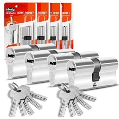 Afbeelding van GERCAR Profielcilinderslot 40/40, dubbele cilinder, met 10 sleutels, set van 4 identieke lengte 80 mm, A, 40 B: 40, 4.