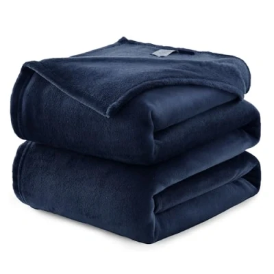 Afbeelding van WAVVE Omkeerbare flanellen deken, 130 x 150 cm, voor bed met een breedte van 80 kleine bankdeken, 100% microvezel, zacht, warm, ademend thuis, kantoor, reizen (marineblauw)