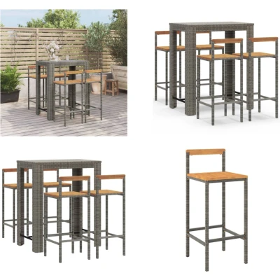 Afbeelding van 3 Delige Tuinbarset Poly Rattan En Massief Acaciahout Grijs 5 /