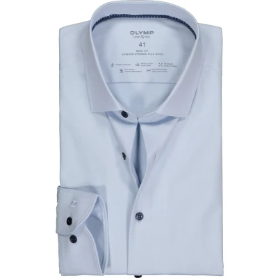 Afbeelding van OLYMP 24/7 Level 5 body fit overhemd mouwlengte 7 twill lichtblauw (contrast) Strijkvriendelijk Boordmaat: 38