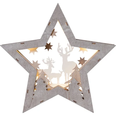 Afbeelding van Star Trading LED kerstdecoratie fauna vanStar Trading, tafeldecoratie ster van hout met verlichting, warm wit, werkt op batterijen, hoogte: 32 cm