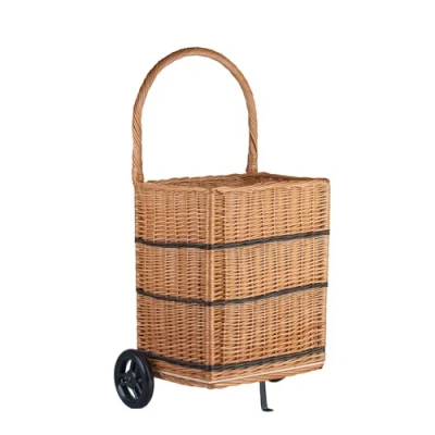 Afbeelding van e wicker24 Brandhoutmand op wieltjes, trolley, verrijdbaar, van wilgentenen, halfrond, rolmand wilgentenen voor haardhout, opbergmand, boodschappenmand zonder stoffen inzetstuk