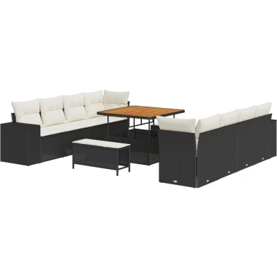 Afbeelding van vidaXL 11 delige Tuin Sofa Set met Kussens Zwart Poly Riet Acacia