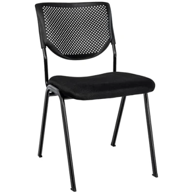 Afbeelding van CLP Kaber Vergaderstoel bezoekersstoel stapelbaar bekleding en rugleuning met stevig metalen frame zwart/zwart