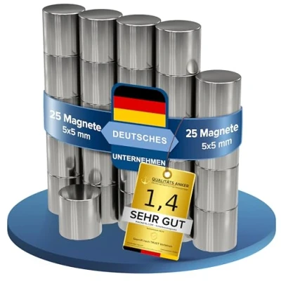 Afbeelding van 25 x Neodymium magneten, schijf Diameter Ø 5 mm dik vernikkeld (NiCuNi) ca. 0,90 kg pull Pack van Circulaire Magneten N45