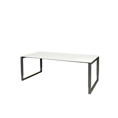 Afbeelding van Domino Plus vergadertafel, hoogte instelbaar (62 85cm) met 200x100cm &#039;zwevend&#039; licht grijs 25mm blad en zwart (RAL9011) O poot frame