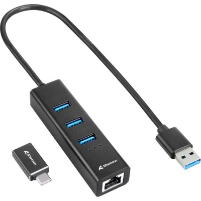 Afbeelding van Sharkoon 3 Port USB 3.2 Gen 1 Aluminium Hub + RJ45 Ethernet