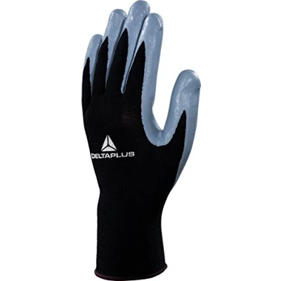 Afbeelding van Deltaplus VE712GR08 Polyester Fijn gebreide handschoen/handpalm Nitril, zwart grijs, maat 08