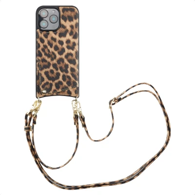Afbeelding van Selencia Hoesje Geschikt voor iPhone 16 Pro Max met Pasjeshouder Nova Backcover koord en pashouder Leopard