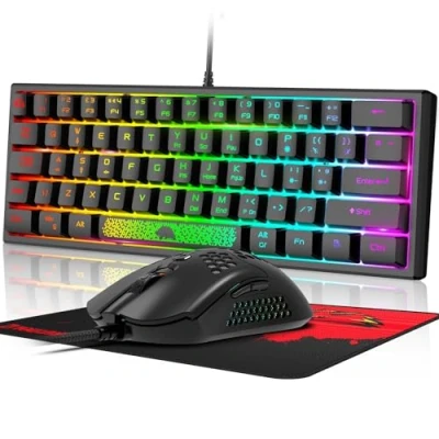 Afbeelding van LexonElec K61 60% Compact Gaming Toetsenbord En Muis PC Set Mechanisch Gevoel Mini QWERTY UK Layout Ergonomisch RGB Verlicht Keyboard 12000 DPI Ademend LED Ultralicht Honeycomb Mouse Voor Mac