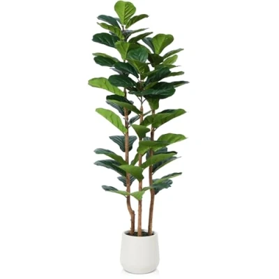 Afbeelding van Kazeila Ficus Lyrata Kunstboom 150 cm, hoge kunstplant voor binnen, met pot, kunstboom, decoratie thuis, slaapkamer, balkon (1 stuks)