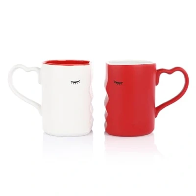 Afbeelding van FunX Kussende mokken, set van 2, koffiekopjes, cadeau voor mannen en vrouwen, bruiloft, verjaardag of Valentijnsdag, 2 in geschenkdoos, rood/wit