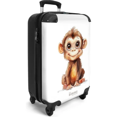 Afbeelding van NoBoringSuitcases.com® Kinderkoffer Kindertrolley jongen en meisje Baby aap Handbagage koffer lichtgewicht Reiskoffer trolley kinderen Rolkoffer met wieltjes Past binnen 55x40x20 55x35x25