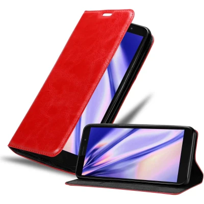 Afbeelding van Cadorabo Hoesje geschikt voor Motorola MOTO E6 PLAY in APPEL ROOD Beschermhoes met magnetische sluiting, standfunctie en kaartvakje Book Case Cover Etui