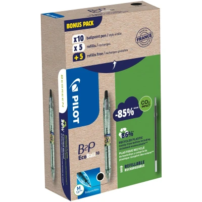 Afbeelding van Pilot Ecoball Balpen B2p Begreen Medium, 10 + Vullingen, Zwart